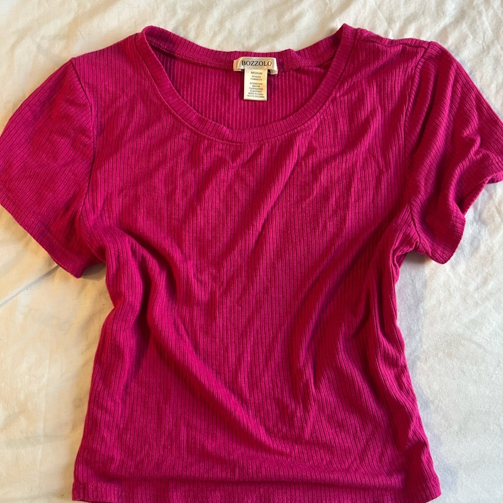 Bozzolo Fuchsia Ribbed Short Sleeve Top